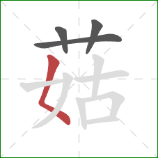 菇的笔顺第4画：撇点