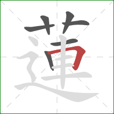 蓮的笔顺第7画:横折 蓮的笔顺第7画:横折