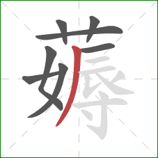 薅的笔顺第8画:撇 薅的笔顺第8画:撇