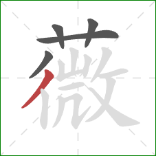 薇的笔顺第5画:撇 薇的笔顺第5画:撇