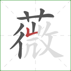 薇的笔顺第8画:竖折 薇的笔顺第8画:竖折