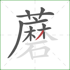 蘑的笔顺第13画：撇