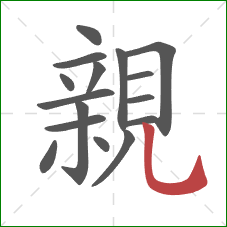 親的笔顺第16画:竖弯钩 親的笔顺第16画:竖弯钩