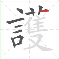 護的笔顺第11画：横