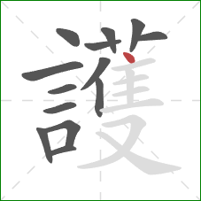 護的笔顺第14画：点