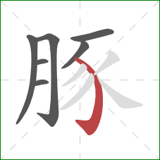 豚的笔顺第7画:弯钩 豚的笔顺第7画:弯钩