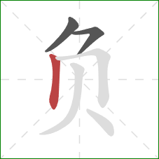 负的笔顺第3画:竖 负的笔顺第3画:竖