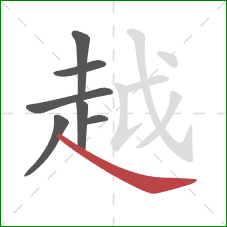 越的笔顺第7画:捺 越的笔顺第7画:捺