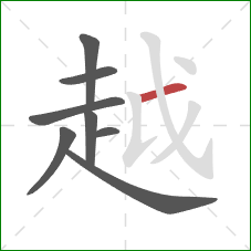 越的笔顺第8画:横 越的笔顺第8画:横