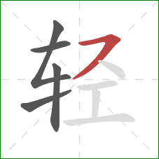 轻的笔顺第5画:横撇 轻的笔顺第5画:横撇