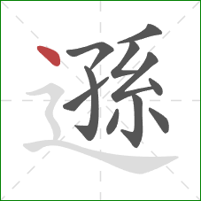 遜的笔顺第11画:点 遜的笔顺第11画:点