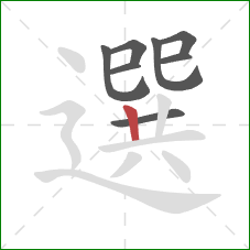 選的笔顺第8画：竖