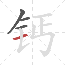 钙的笔顺第4画：横