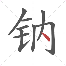 钠的笔顺第9画：点