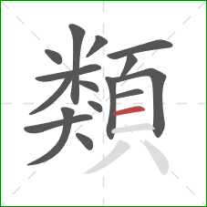 類的笔顺第16画:横 類的笔顺第16画:横