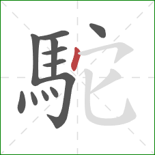 駝的笔顺第12画：点