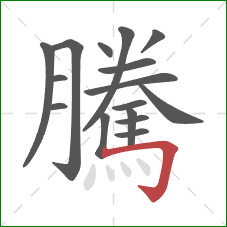 騰的笔顺第16画：横折钩