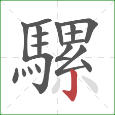 騾的笔顺第19画：竖钩