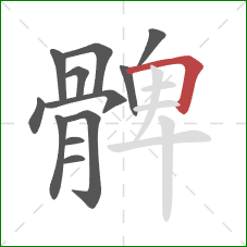 髀的笔顺第12画:横折 髀的笔顺第12画:横折