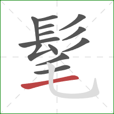 髦的笔顺第13画:横 髦的笔顺第13画:横