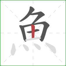 魚的笔顺第6画：竖