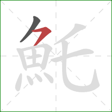 魠的笔顺第2画:横撇 魠的笔顺第2画:横撇