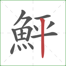 鮃的笔顺第16画:竖 鮃的笔顺第16画:竖