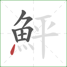 鮃的笔顺第8画:点 鮃的笔顺第8画:点