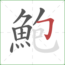 鮑的笔顺第13画:横折钩 鮑的笔顺第13画:横折钩