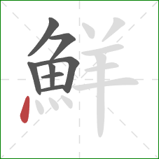 鮮的笔顺第8画:点 鮮的笔顺第8画:点