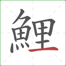 鯉的笔顺第18画:横 鯉的笔顺第18画:横