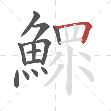 鰥的笔顺第13画:横折 鰥的笔顺第13画:横折