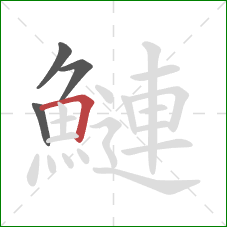 鰱的笔顺第4画:横折 鰱的笔顺第4画:横折
