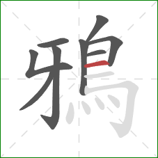 鴉的笔顺第9画:横 鴉的笔顺第9画:横