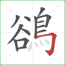 鵒的笔顺第14画:横折钩 鵒的笔顺第14画:横折钩