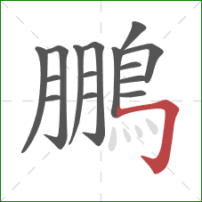 鵬的笔顺第15画:横折钩 鵬的笔顺第15画:横折钩