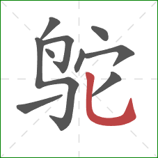 鸵的笔顺第10画：竖弯钩