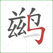 鹚的笔顺第13画:竖折折钩 鹚的笔顺第13画:竖折折钩