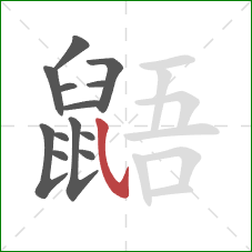 鼯的笔顺第13画:斜钩 鼯的笔顺第13画:斜钩