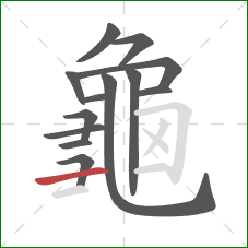 龜的笔顺第13画:横 龜的笔顺第13画:横