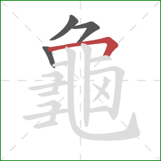 龜的笔顺第4画:横折 龜的笔顺第4画:横折